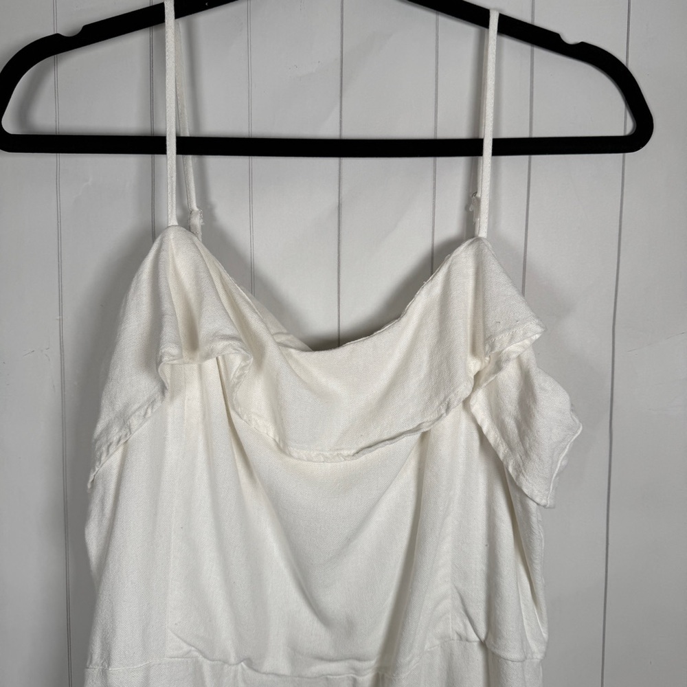 GB Linen Blend White Ruffle Mini Tank Dress Spring Summer Minimalist Chic XXL - Picture 3 of 12